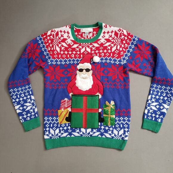 Jolly Sweaters Cool Santa Claus Crewneck Sweatshirt Medium Unisex Ugly Christmas - Picture 1 of 13